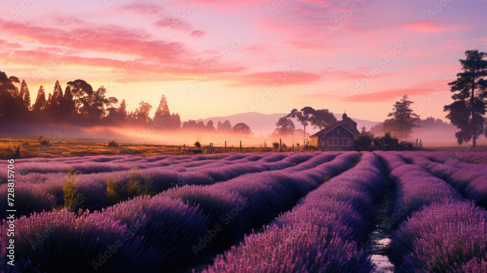 Naklejka premium Sunrise Bliss in Lavender Fields