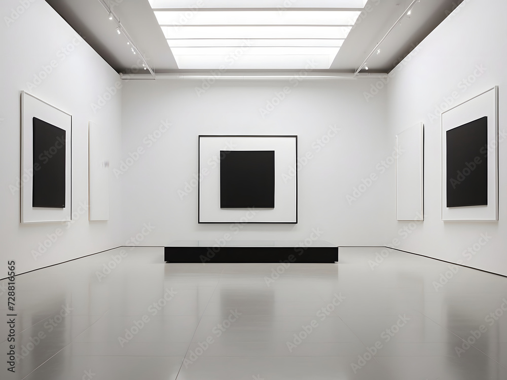 Imagine a minimalist art gallery hosting an exhibition with a big blank frame photo as the centrepiece design. Imagine a minimalist art gallery hosting an exhibition with a big blank frame photo as the centrepiece design.