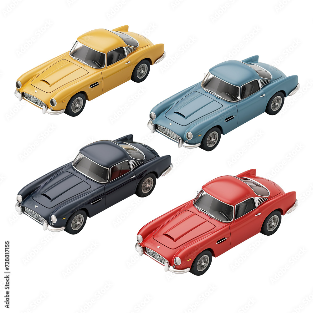 Set of retro cars 3d icon isolated on transparent background Set of retro cars 3d icon isolated on transparent background