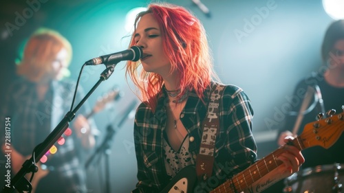 Female Musician Playing Guitar on Stage