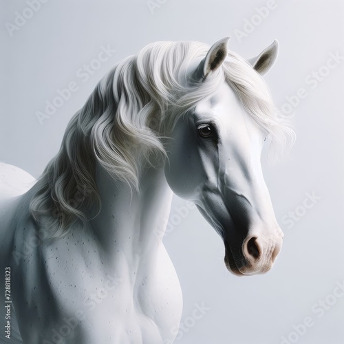 white horse portrait on white