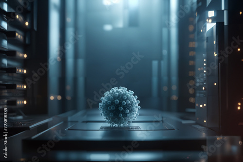 Monster  virus on a computer circuit board. 3d rendering photo