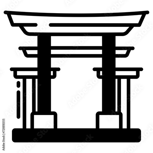Asian Temple glyph and line vector illustration