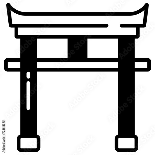 Japanese Gate glyph and line vector illustration