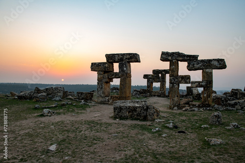 Ruins of Blaundus ancient city in Usak province of Turkey. View at sunrise. The ancient city was in the Roman province of Lydia. Usak, Turkey.