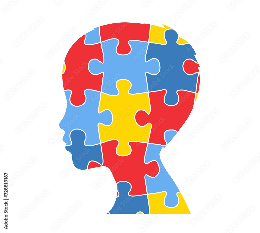 Autism Awareness Day Illustration Human Head Profile With Puzzle Autism Awareness Day Illustration Human Head Profile With Puzzle