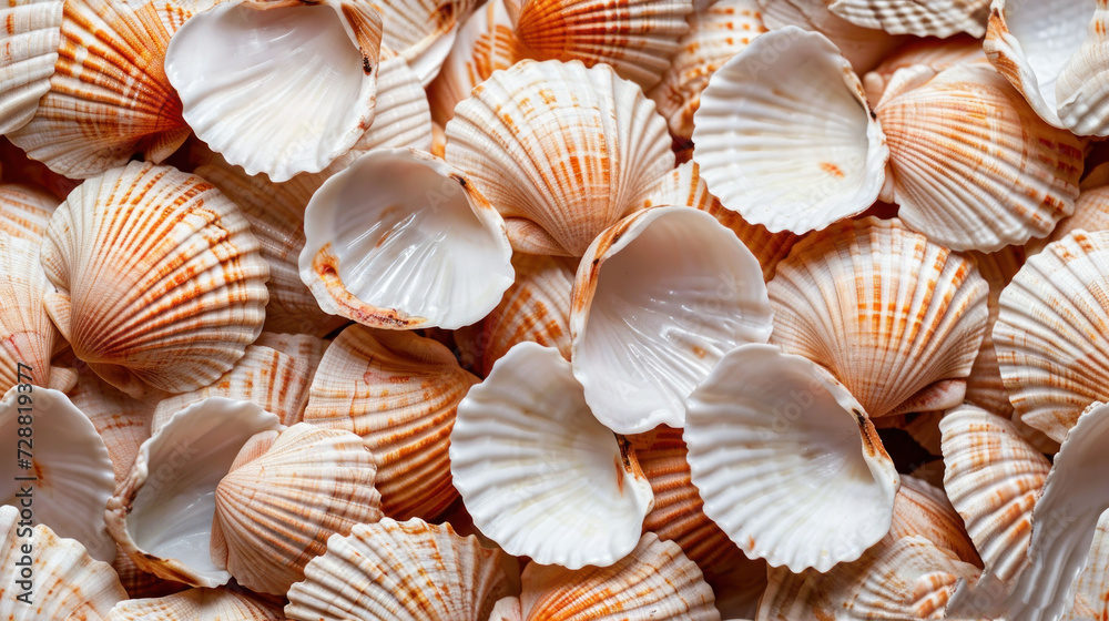  a pile of sea shells sitting on top of a pile of other seashells in a pile on top of a pile of other seashells on top of a table.