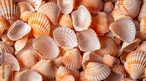  a pile of sea shells sitting on top of a pile of other sea shells on top of a pile of other sea shells on top of a bed of sand.