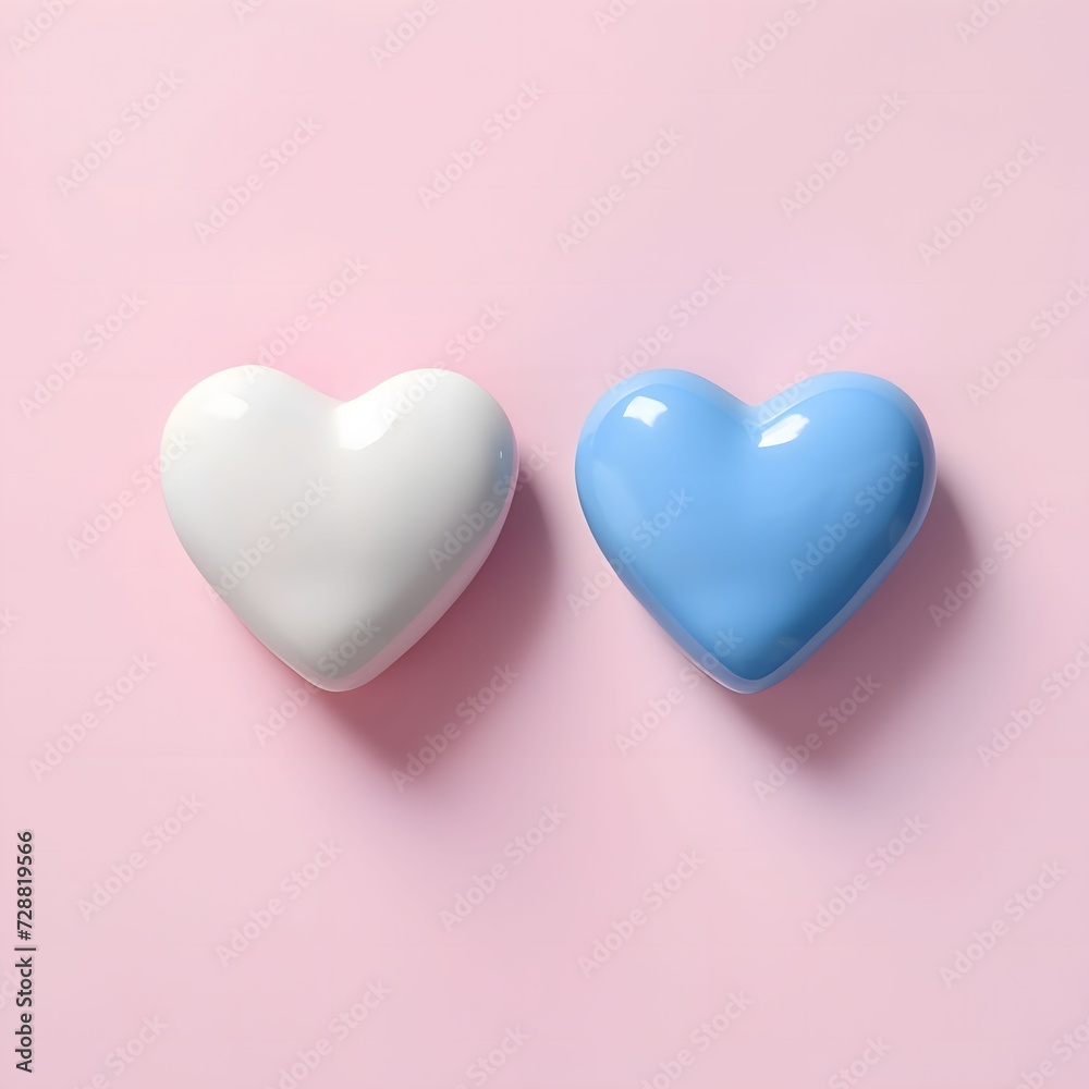 Two hearts. Seledyn and blue on a gray background. Heart as a symbol of affection and love.