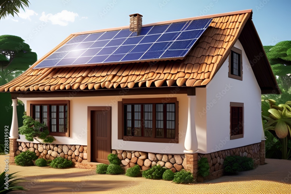 solar panels in a country house. Energy Saving solar panels in a country house. Energy Saving