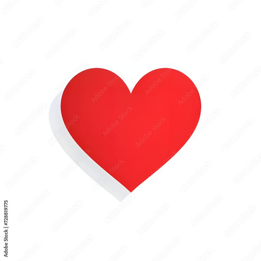 Red heart with a shadow on a white isolated background. Heart as a symbol of affection and love.