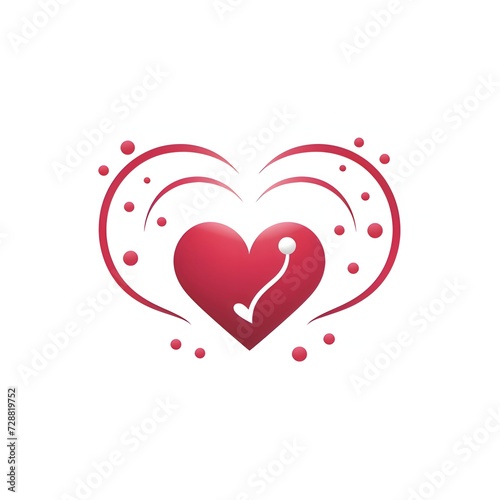 Logo symbol red heart with patch and two waves and dots on white isolated background. Heart as a symbol of affection and love.