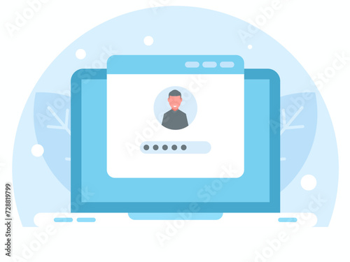 User identification background. Notification with password on screen computer. Vector graphics