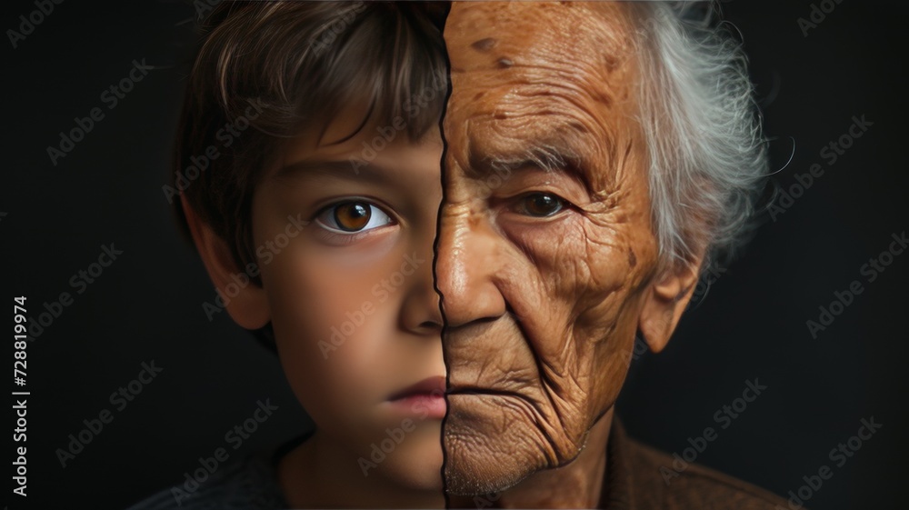 Boy and old senior man next to each other
