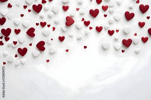 White and red hearts on a blank light card, banner with space for your own content. Heart as a symbol of affection and love. © Hawk