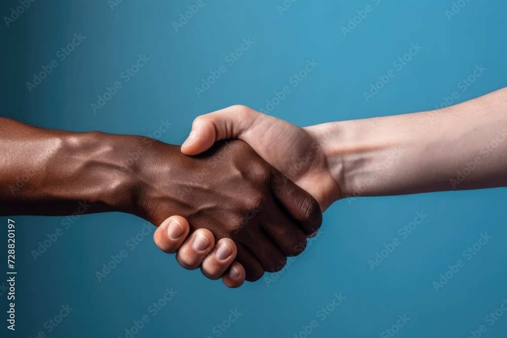 closeup of a firm handshake between two individuals of different races, symbolizing unity, mutual respect, and the importance of diversity closeup of a firm handshake between two individuals of different races, symbolizing unity, mutual respect, and the importance of diversity