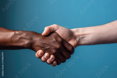 closeup of a firm handshake between two individuals of different races, symbolizing unity, mutual respect, and the importance of diversity