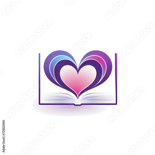 Logo concept abstract heart of purple colors over a book white isolated background. Heart as a symbol of affection and love.