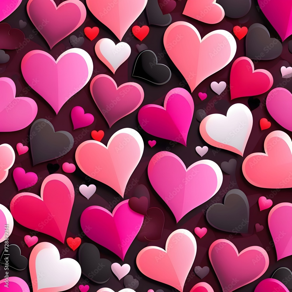 Black, pink, red hearts as abstract background, wallpaper, banner, texture design with pattern - vector.