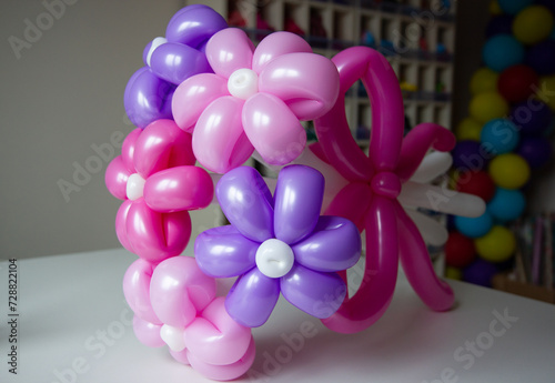 bouquet of purple flowers from balloons, flowers from balloons