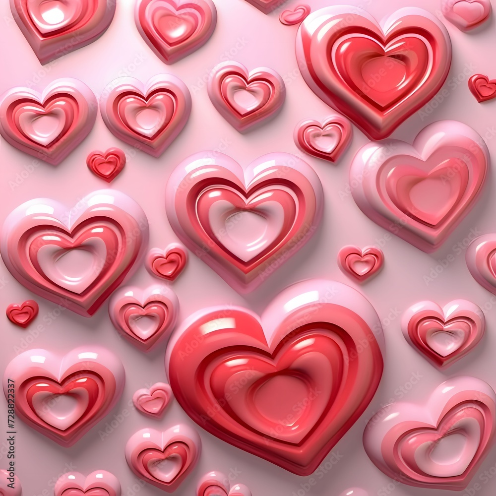 Pink and red hearts with gloss as abstract background, wallpaper, banner, texture design with pattern - vector.
