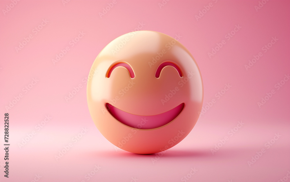 Fototapeta premium rosto emoji de sorriso feliz, fundo rosa 