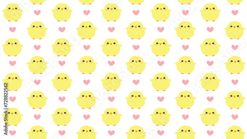 Fototapeta Naklejka Na Ścianę i Meble -  Easter / Spring Seamless pattern an Endless texture for a wallpaper or an web page background, texture. Colorful cute background with Easter bunnies / chicks / easter eggs / leafs ./ hearts or flower