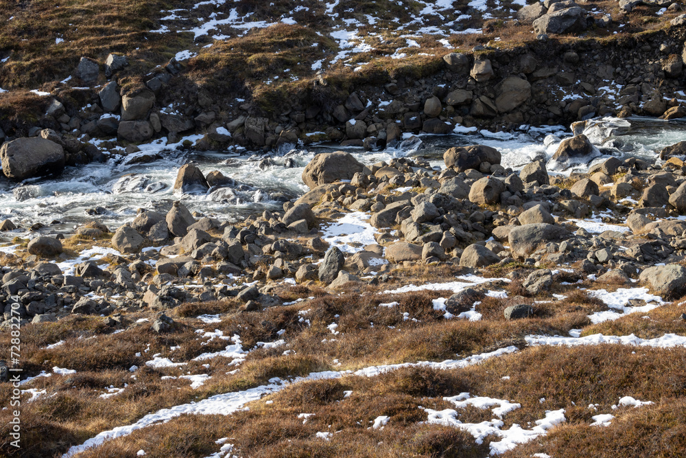 Detail of waterfall Rujakandafoss, Iceland