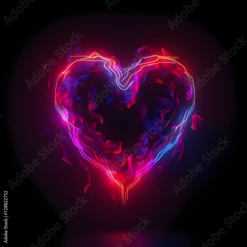 Glowing heart in the dark. Heart as a symbol of affection and love.