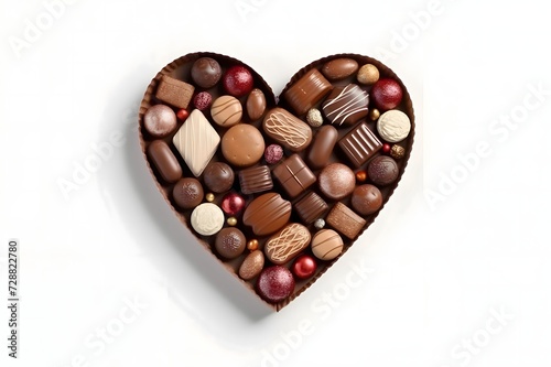 Heart made of chocolates and pralines. White isolated background. Heart as a symbol of affection and love. © Hawk
