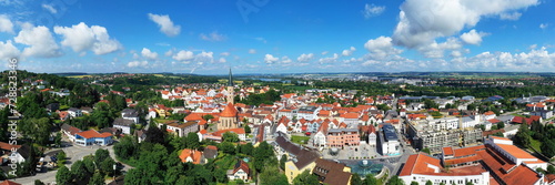 Luftbild von Dingolfing mit Blick auf die historische Altstadt. .Dingolfing, Niederbayern, Bayern, Deutschland. photo