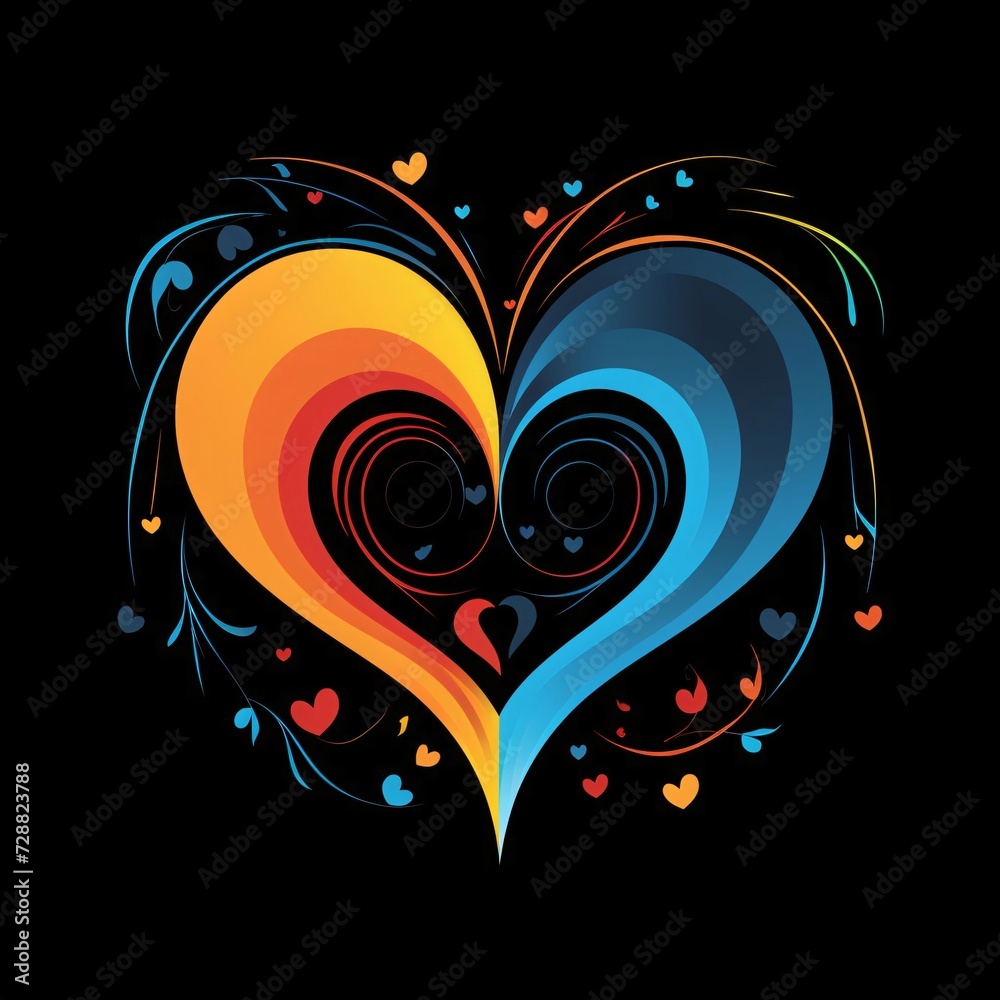 Logo concept blue sko orange decorations forming a heart. Heart as a symbol of affection and love. - obrazy, fototapety, plakaty 