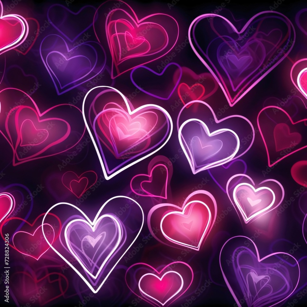 Colorful glowing hearts as abstract background, wallpaper, banner, texture design with pattern - vector.