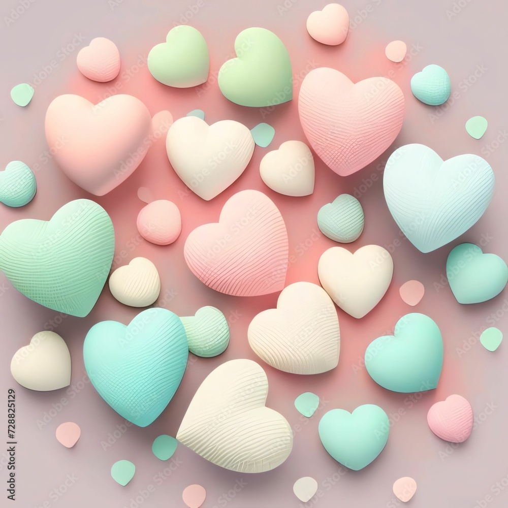 Bright 3D hearts on a pink background. Heart as a symbol of affection and love.