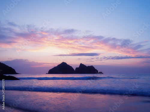 Holywell bay at sunset cornwall england uk 