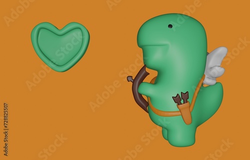 cute dinosaur shooting an arrow at a heart, dinosaur love, valentine's day