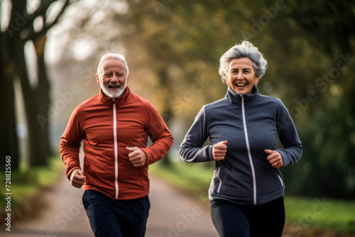 Senior Couple Jogging Together in Park