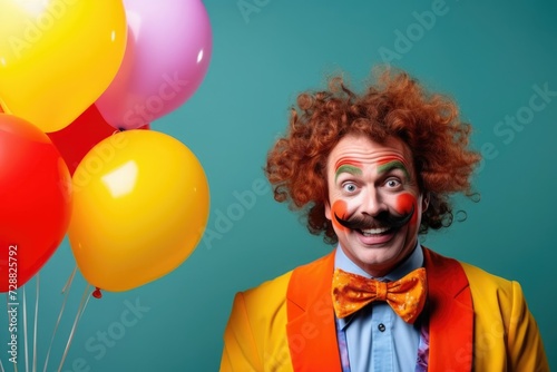 April 1st, April Fools Day, funny clown with balloons, circus performer, funny mustache © Svetlana Leuto