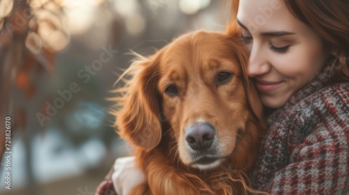 owner caressing gently her dog