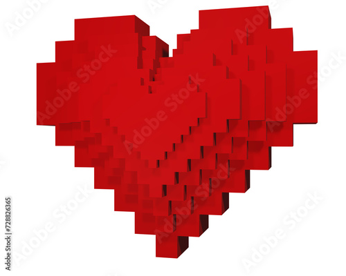 3d illustration of heart made of blocks, love, valentine, red
