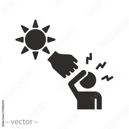 sun hit icon, heat stroke, solar pressure, flat symbol on white background -  vector illustration