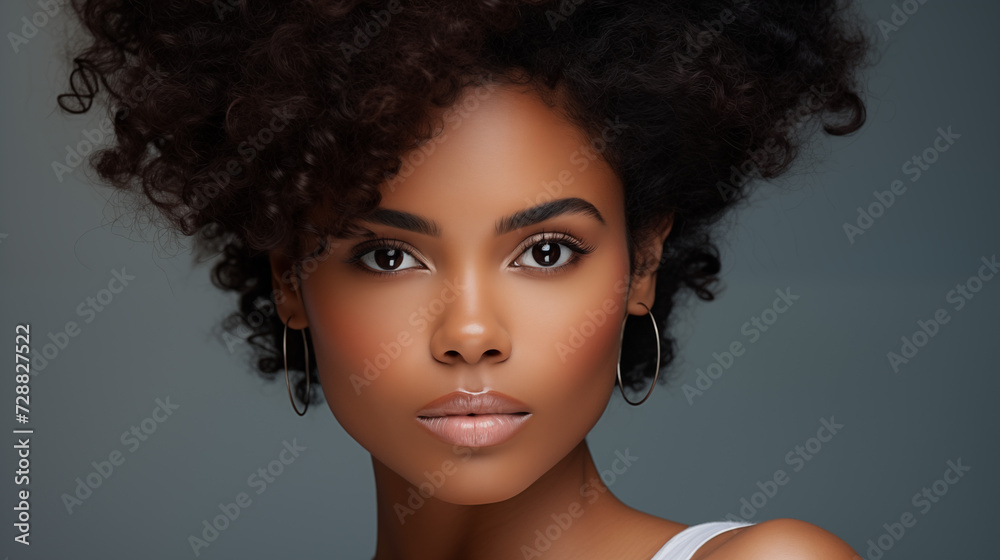 Beauty portrait of African American girl, Beautiful black woman. Cosmetics, makeup and fashion, headshot, model