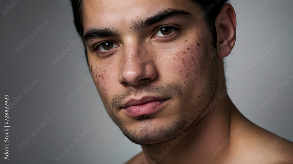 Fototapeta premium Battling Scars: A Man's Journey to Confidence Beyond Acne Marks