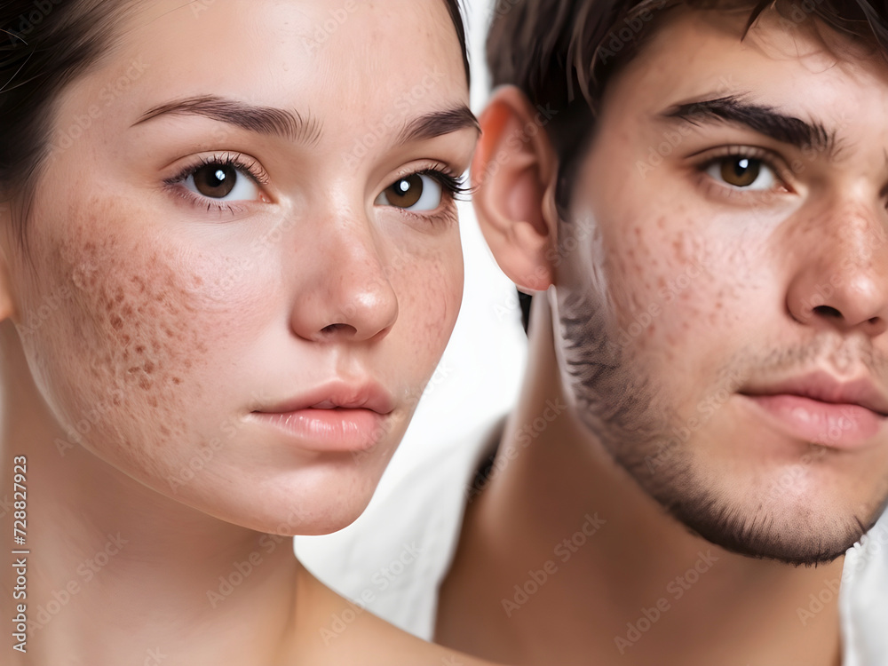 Obraz premium Bearing Beauty: Embracing Acne Scars as a Couple