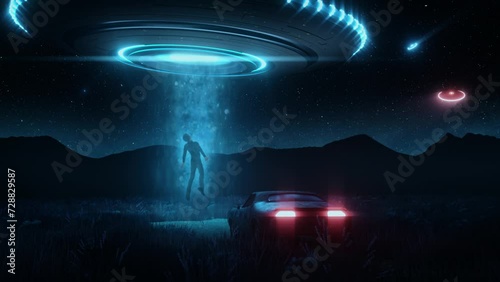 UFO Abduction in the Wild by Night - Loop Sci-Fi Landscape Fantasy Background photo