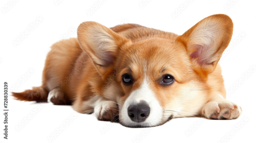 cute corgi dog lying and looking