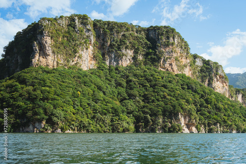 Hills full of rainforest vegetation in Sumidero canyon in Chiapas, Mexico.