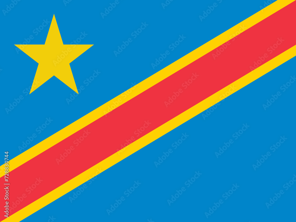 Close-up of blue yellow and red national flag with star and stripes of African country Democratic Republic of Congo. Illustration made February 5th, 2024, Zurich, Switzerland. Close-up of blue yellow and red national flag with star and stripes of African country Democratic Republic of Congo. Illustration made February 5th, 2024, Zurich, Switzerland.
