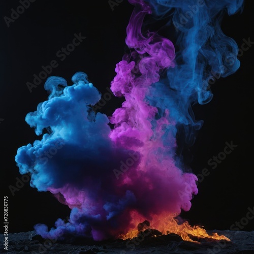 a black background with blue smoke and purple color