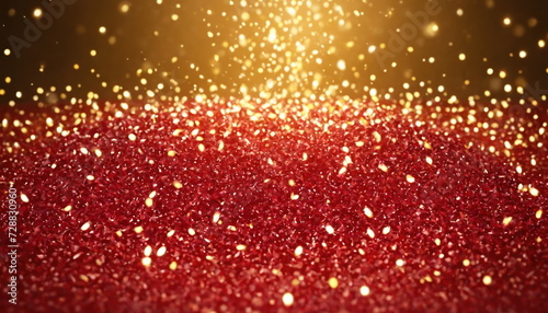 A vibrant red background overlaid with a multitude of sparkling golden particles that create a glittering and magical atmosphere.